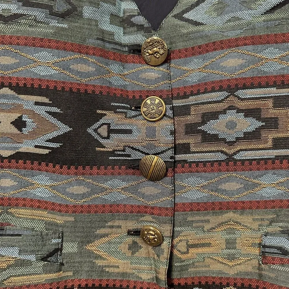 Vintage Neiman Marcus Southwest Vest Unisex L USA Brass tone‎ buttons Western